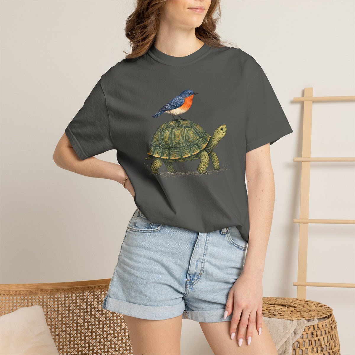 Tortoise & Robin Graphic T-Shirt — Cute Nature Animal Tee