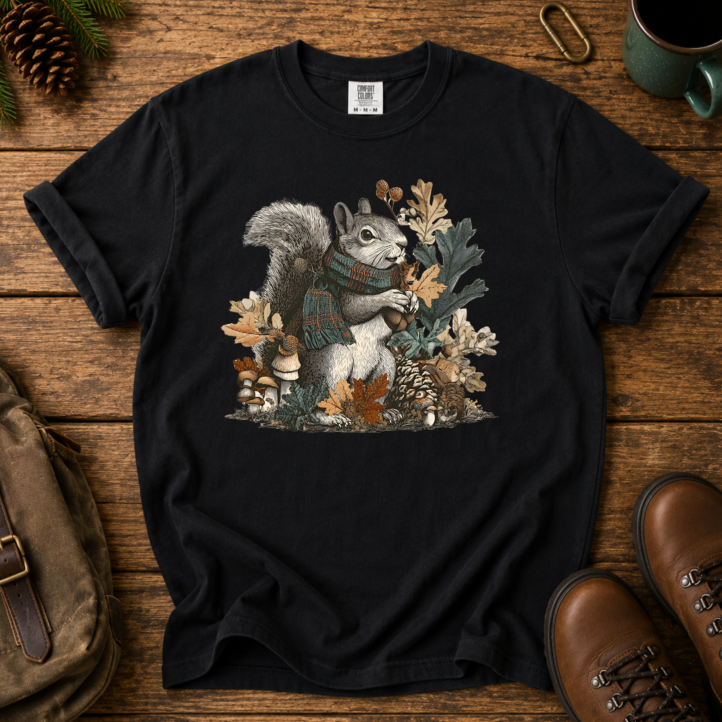 Squirrel Woodland Tee — Autumn Forest Nature Graphic T-Shirt