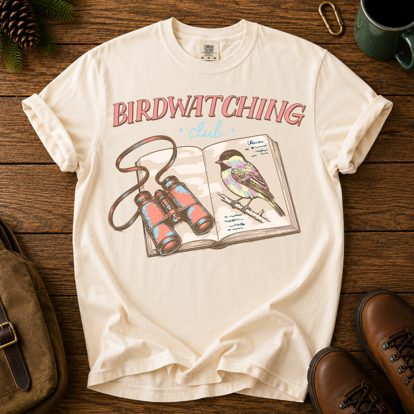Birdwatching T-Shirt — Vintage Binoculars & Field Guide Tee