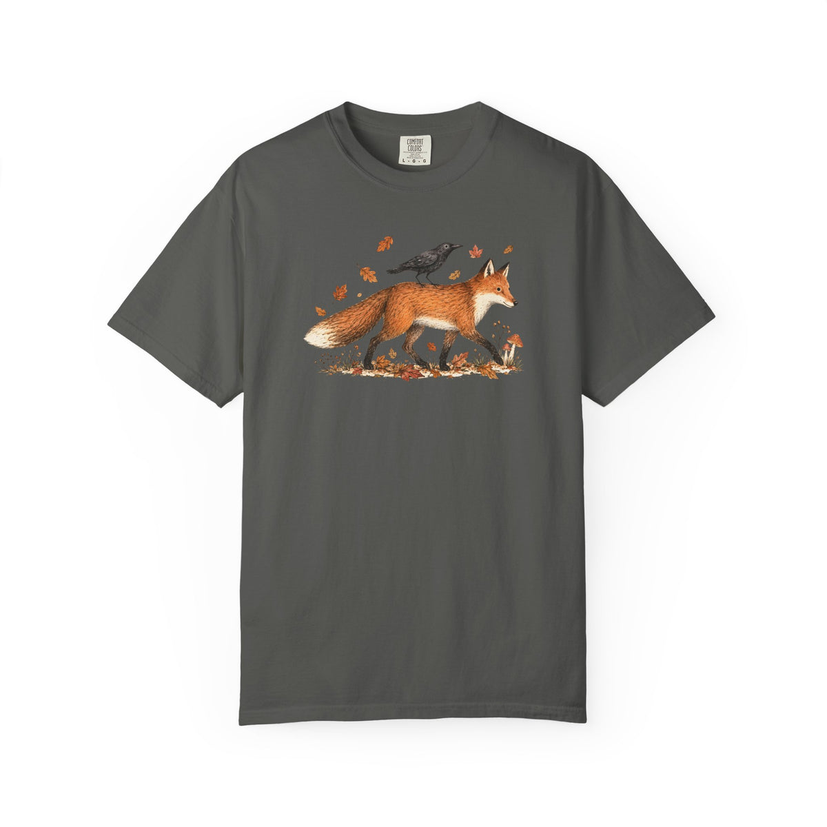 Fox & Crow Illustration T-Shirt — Autumn Woodland Graphic Tee