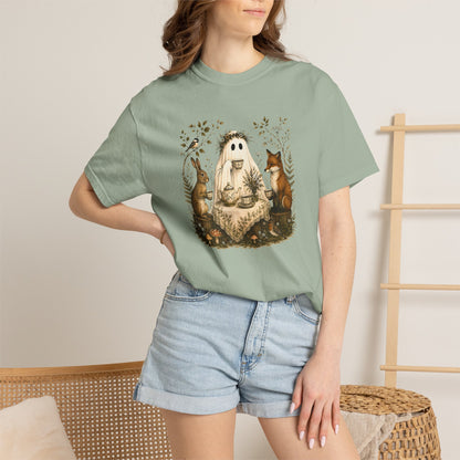 Ghost Gathering T‑Shirt — Woodland Ghost with Fox & Rabbit Illustration