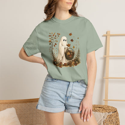 Autumn Ghost T-Shirt — Cute Fall Halloween Tee with Leaf & Pumpkin Design