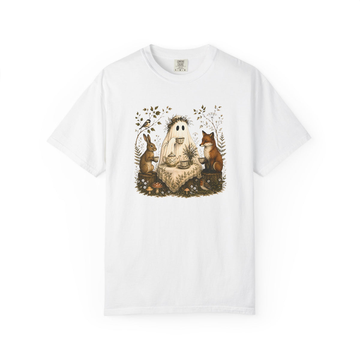 Ghost Gathering T‑Shirt — Woodland Ghost with Fox & Rabbit Illustration