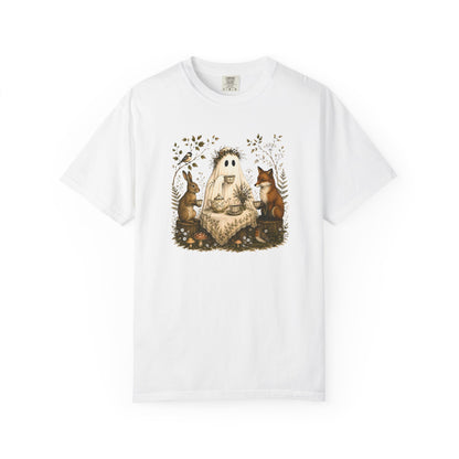 Ghost Gathering T‑Shirt — Woodland Ghost with Fox & Rabbit Illustration