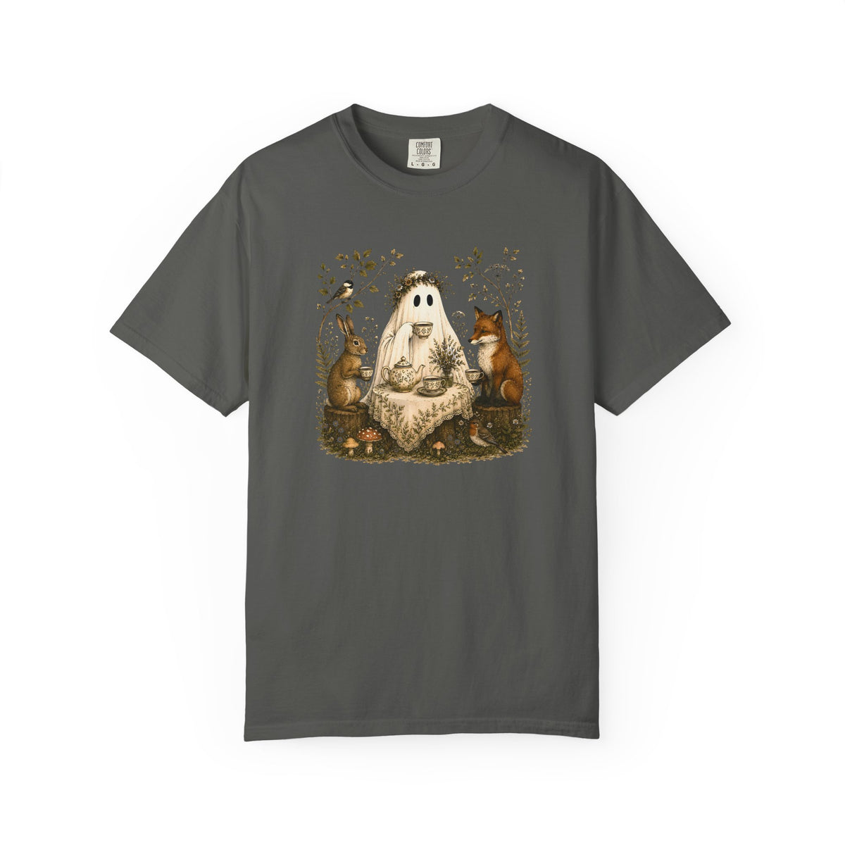 Ghost Gathering T‑Shirt — Woodland Ghost with Fox & Rabbit Illustration