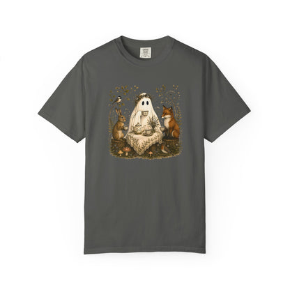 Ghost Gathering T‑Shirt — Woodland Ghost with Fox & Rabbit Illustration