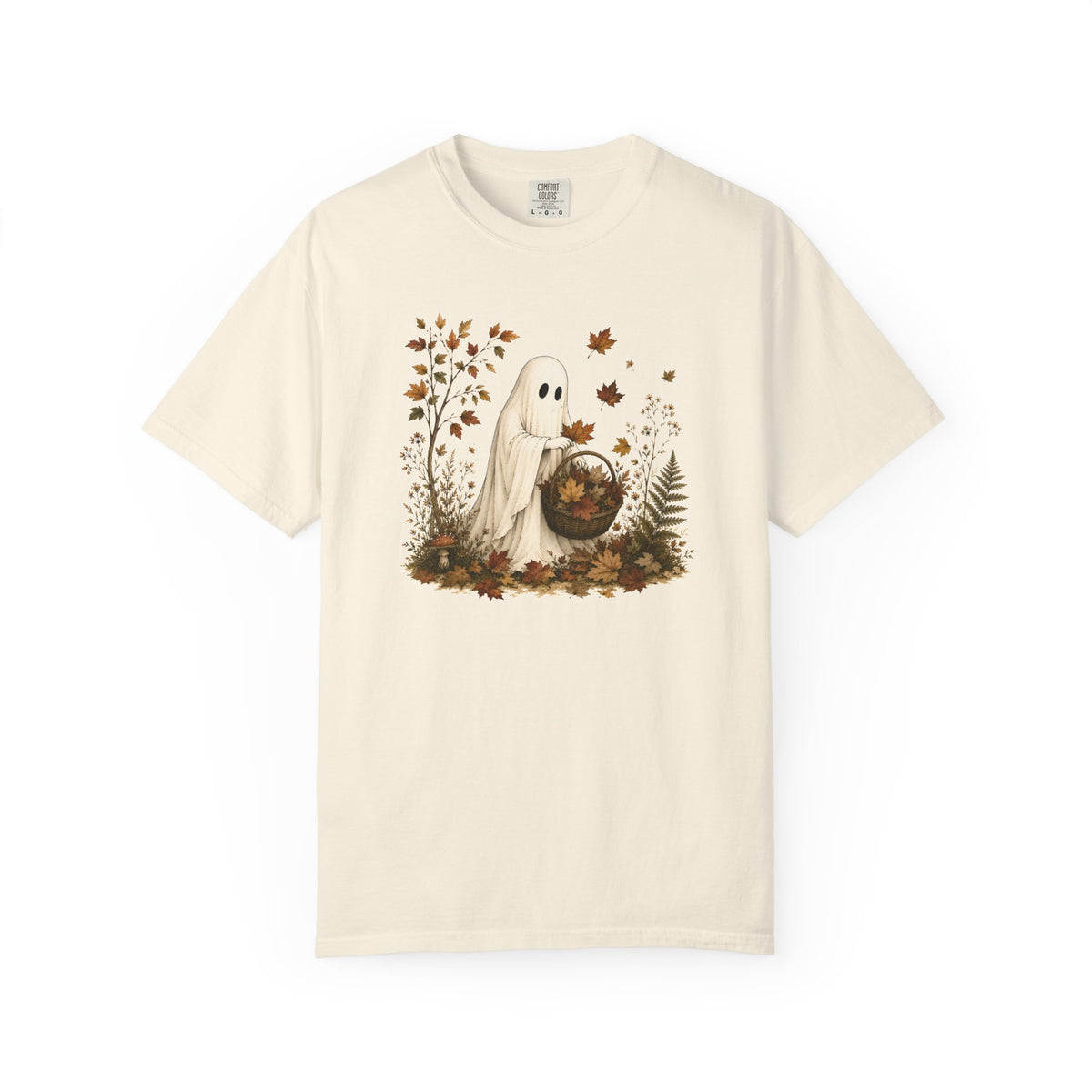 Autumn Ghost T-Shirt — Cute Fall Halloween Tee with Leaf & Pumpkin Design
