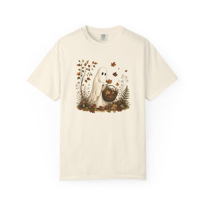 Autumn Ghost T-Shirt — Cute Fall Halloween Tee with Leaf & Pumpkin Design