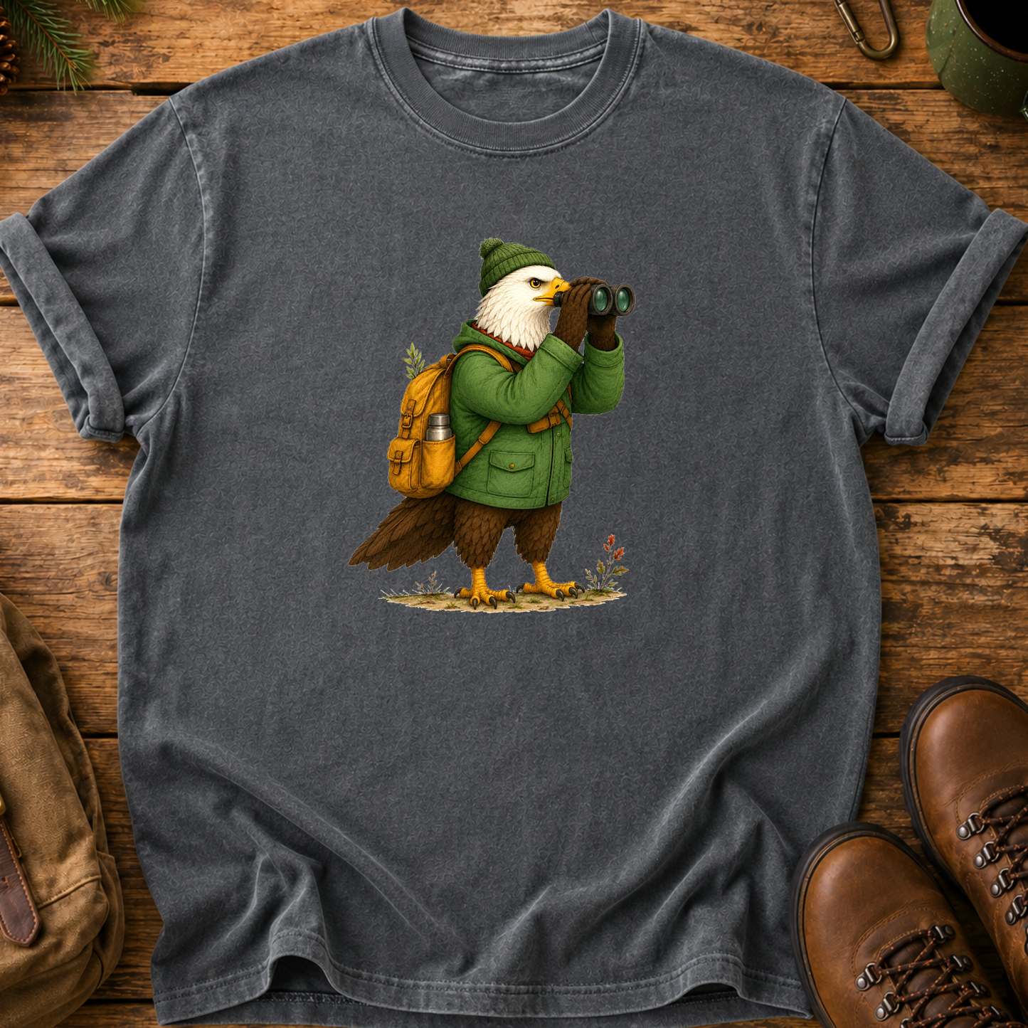 Birdwatcher T‑Shirt — Eagle with Binoculars Outdoor Nature Tee