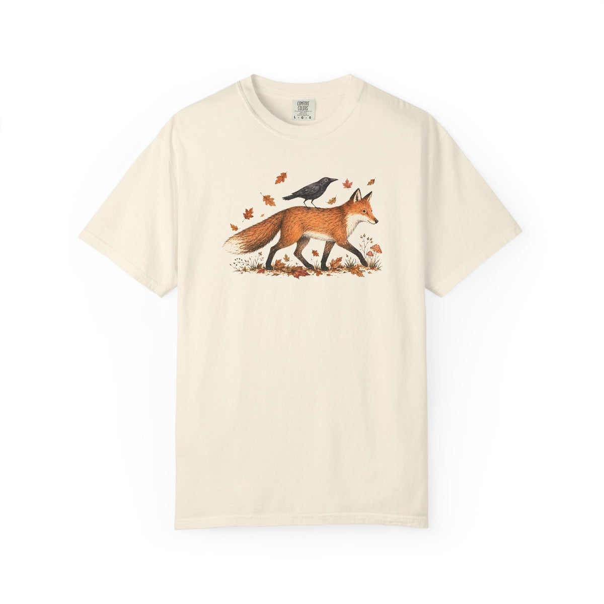 Fox & Crow Illustration T-Shirt — Autumn Woodland Graphic Tee