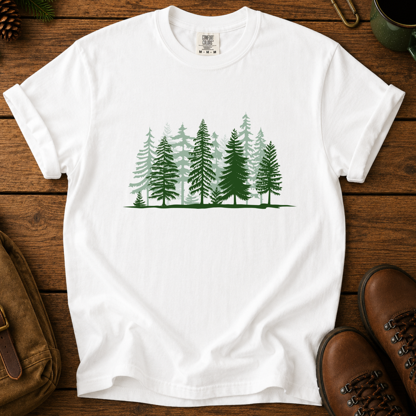 Forest Line T-Shirt — Minimal Pine Tree Tee