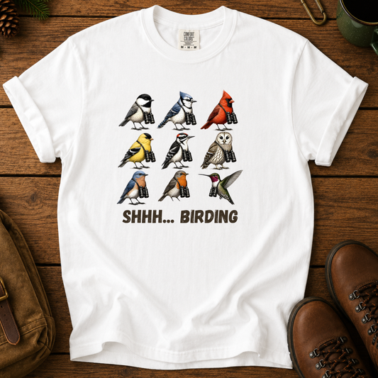 Birdwatching T-Shirt — "Shhh... Birding" Graphic Tee for Bird Lovers