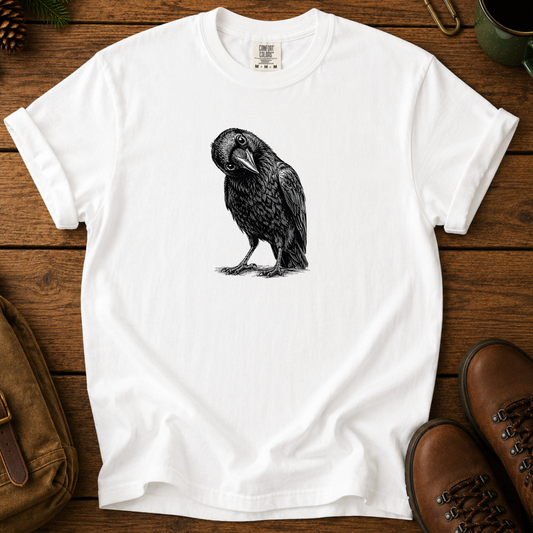 Raven T-Shirt — Minimal Black Crow Illustration Tee