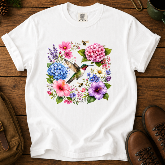 Hummingbird Floral Sweatshirt, Wildflower Bird Shirt, Spring Flower Tee