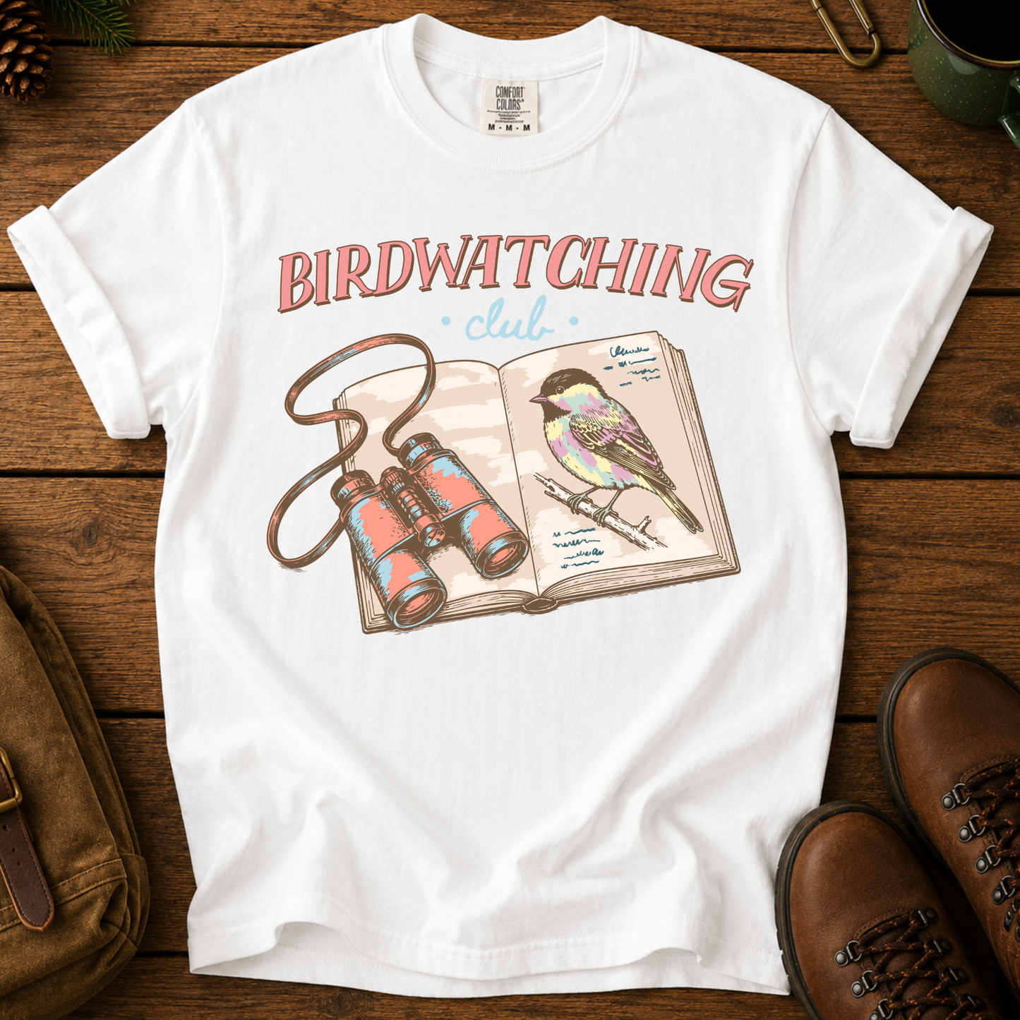 Birdwatching T-Shirt — Vintage Binoculars & Field Guide Tee