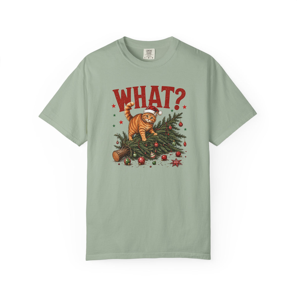 Cat Knocked Over Christmas Tree T-Shirt – "WHAT?" Holiday Cat Tee