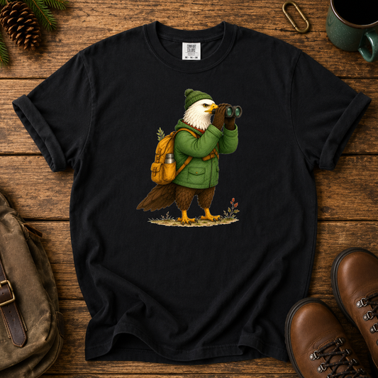 Birdwatcher T‑Shirt — Eagle with Binoculars Outdoor Nature Tee