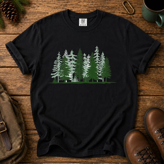 Forest Line T-Shirt — Minimal Pine Tree Tee