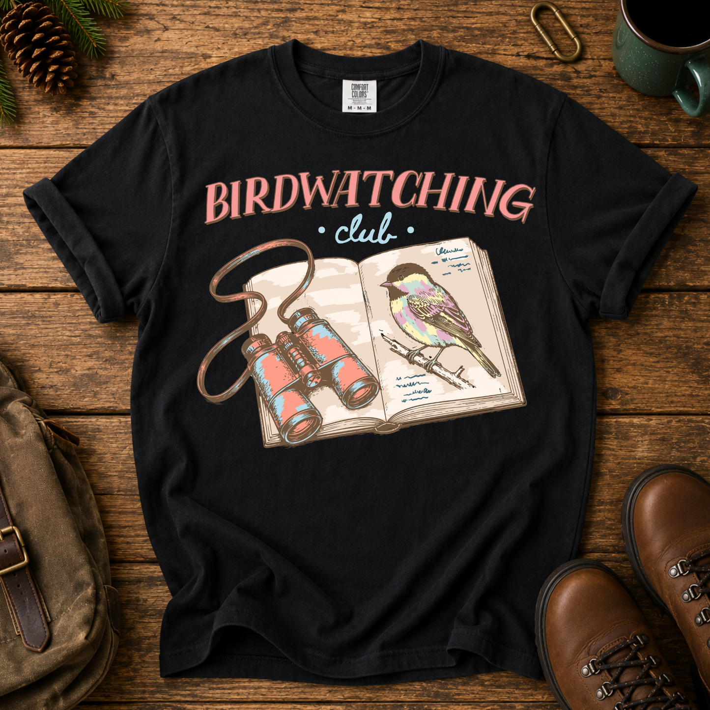 Birdwatching T-Shirt — Vintage Binoculars & Field Guide Tee