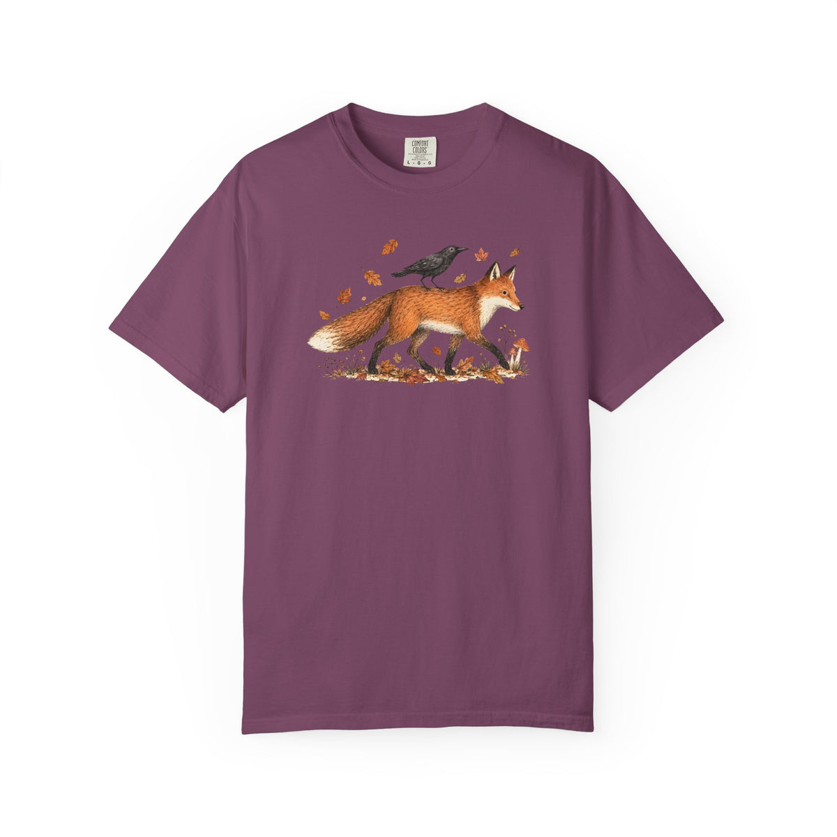 Fox & Crow Illustration T-Shirt — Autumn Woodland Graphic Tee