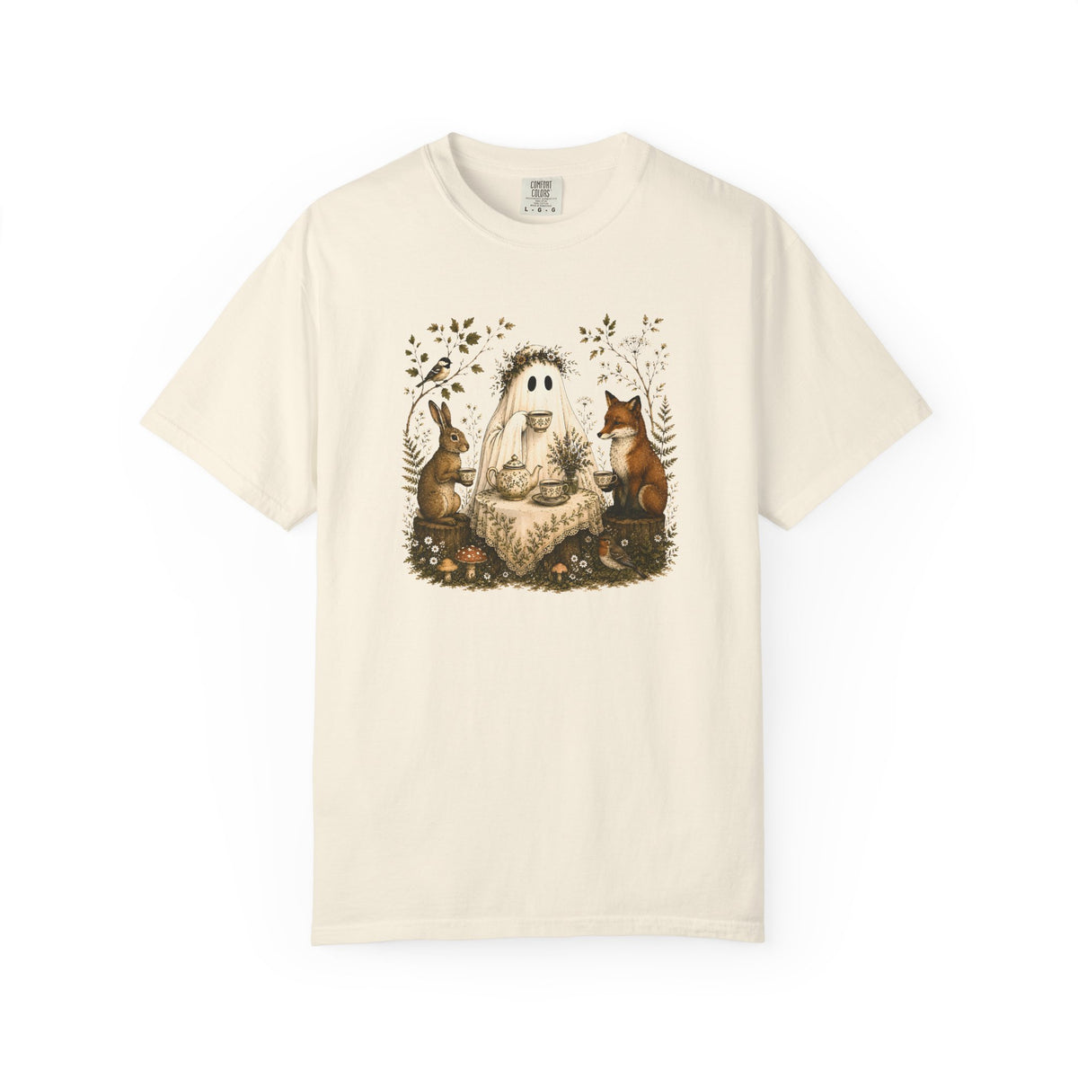 Ghost Gathering T‑Shirt — Woodland Ghost with Fox & Rabbit Illustration