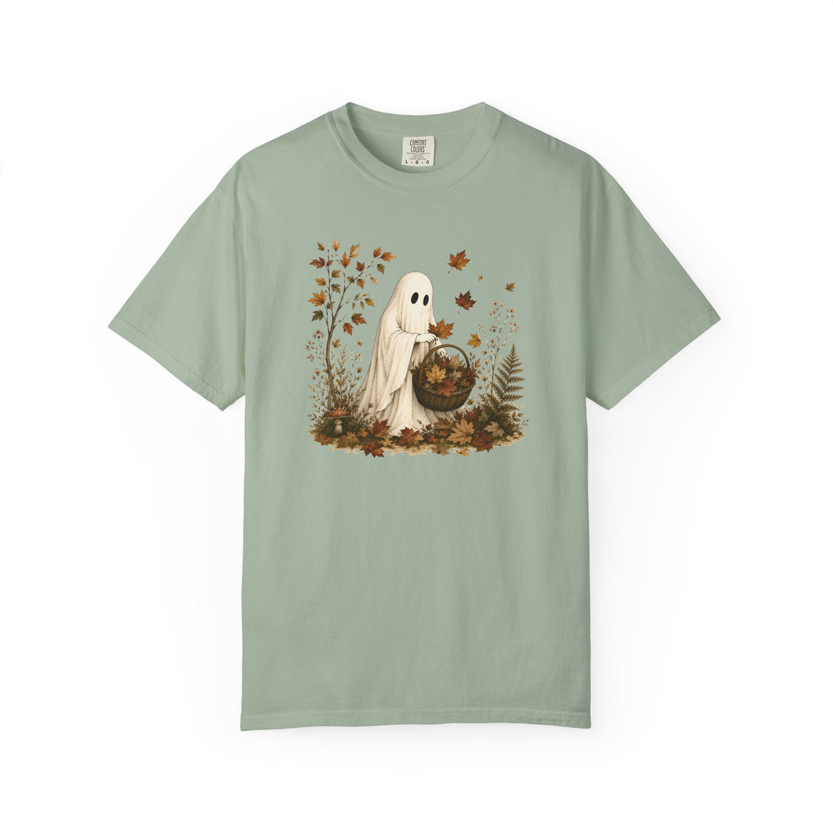 Autumn Ghost T-Shirt — Cute Fall Halloween Tee with Leaf & Pumpkin Design