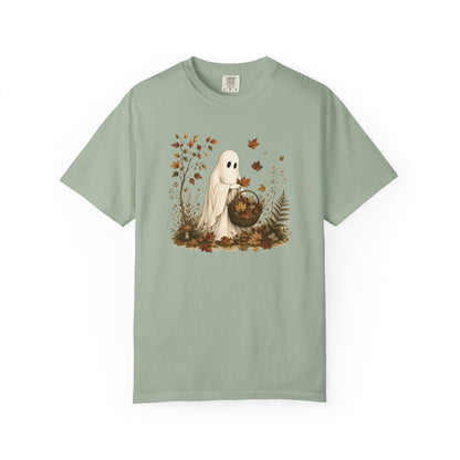 Autumn Ghost T-Shirt — Cute Fall Halloween Tee with Leaf & Pumpkin Design