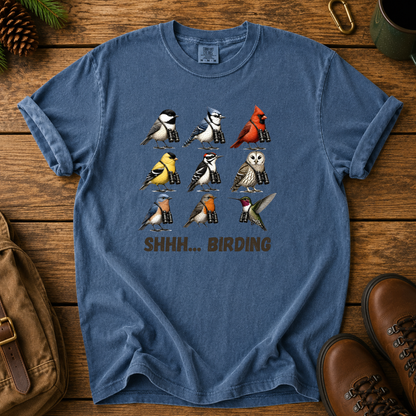 Birdwatching T-Shirt — "Shhh... Birding" Graphic Tee for Bird Lovers