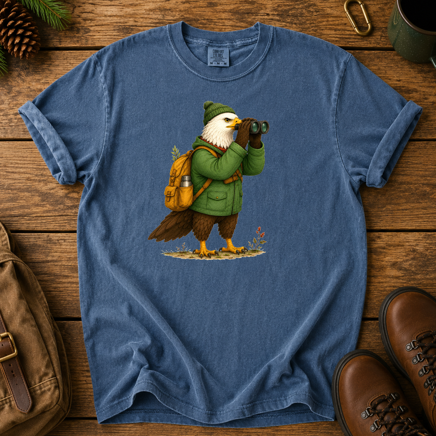Birdwatcher T‑Shirt — Eagle with Binoculars Outdoor Nature Tee