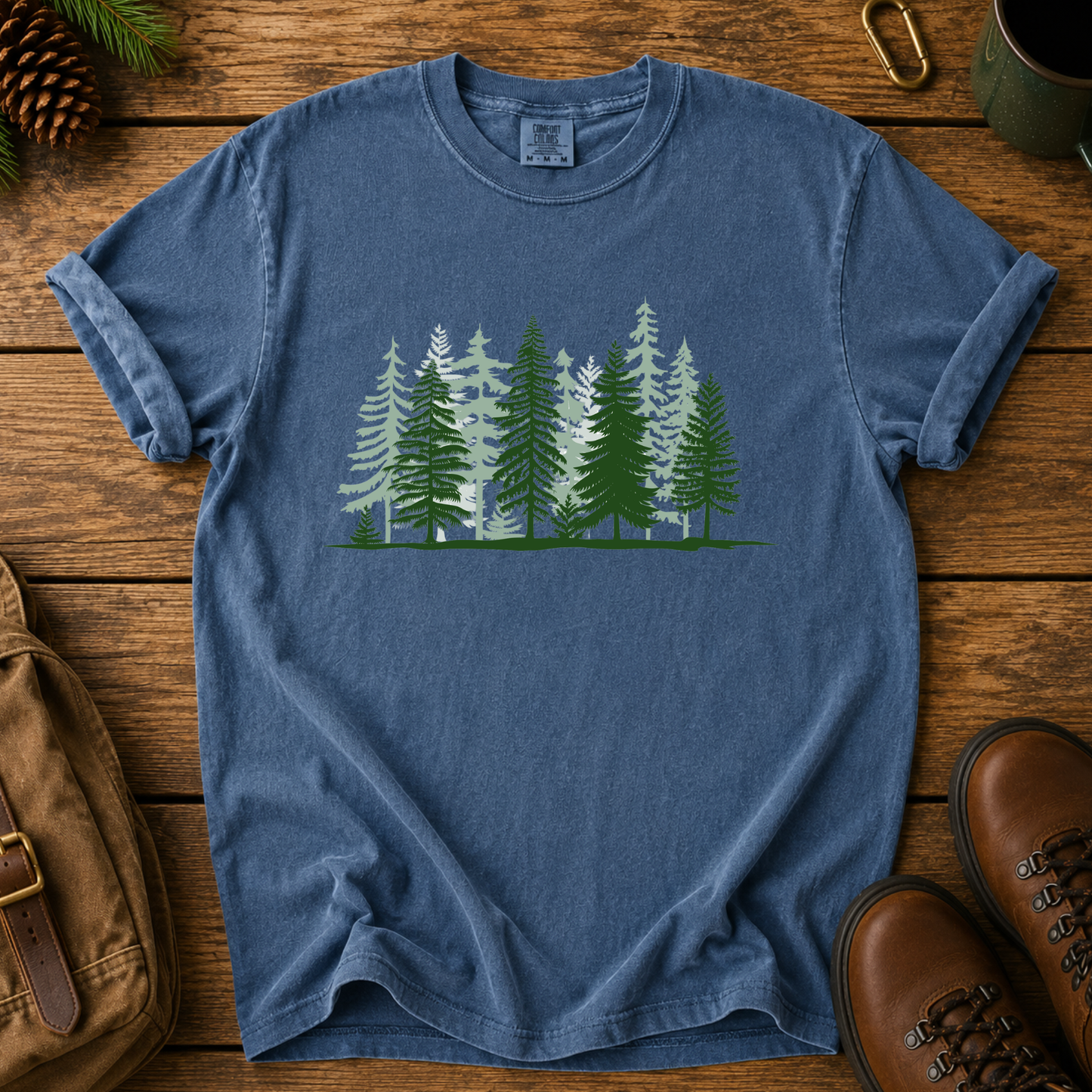 Forest Line T-Shirt — Minimal Pine Tree Tee