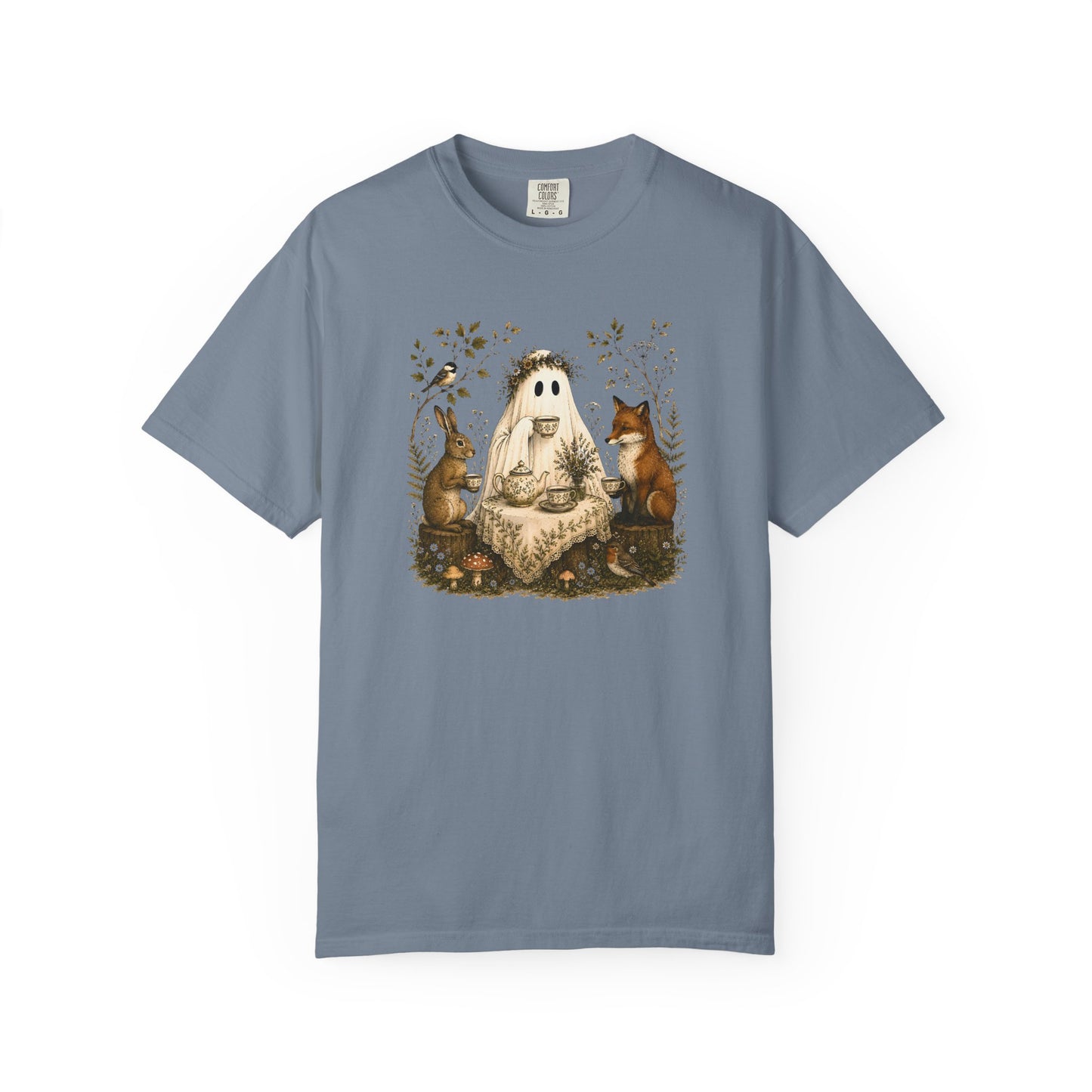 Ghost Gathering T‑Shirt — Woodland Ghost with Fox & Rabbit Illustration