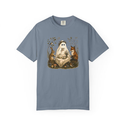 Ghost Gathering T‑Shirt — Woodland Ghost with Fox & Rabbit Illustration