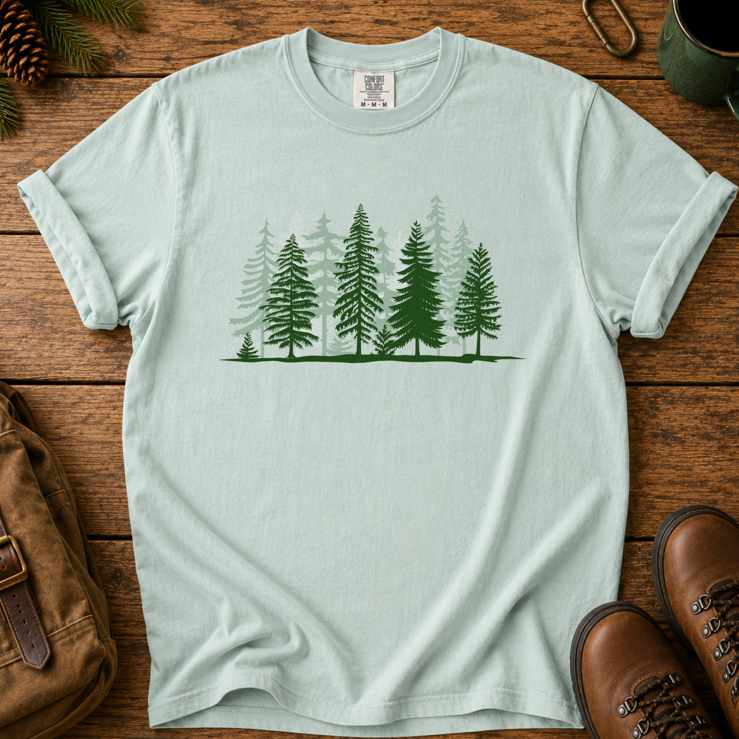 Forest Line T-Shirt — Minimal Pine Tree Tee