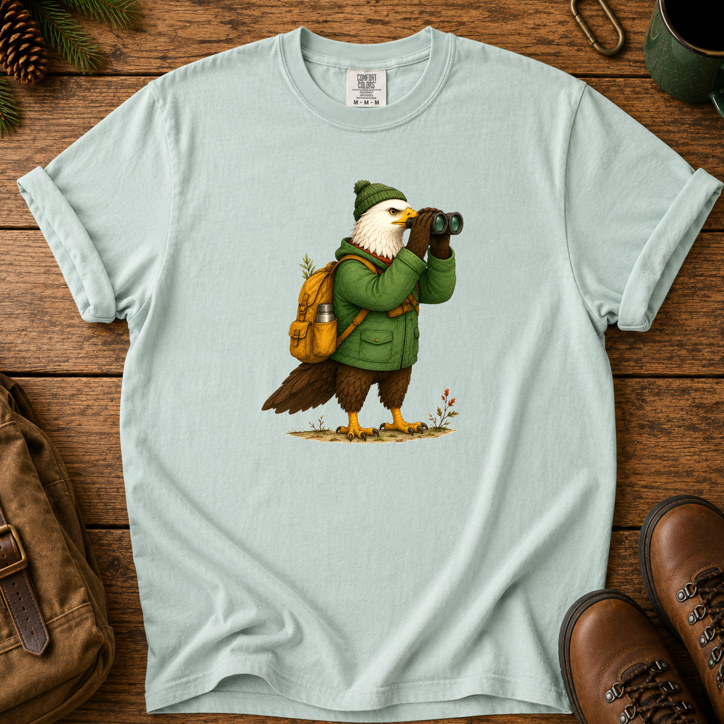 Birdwatcher T‑Shirt — Eagle with Binoculars Outdoor Nature Tee