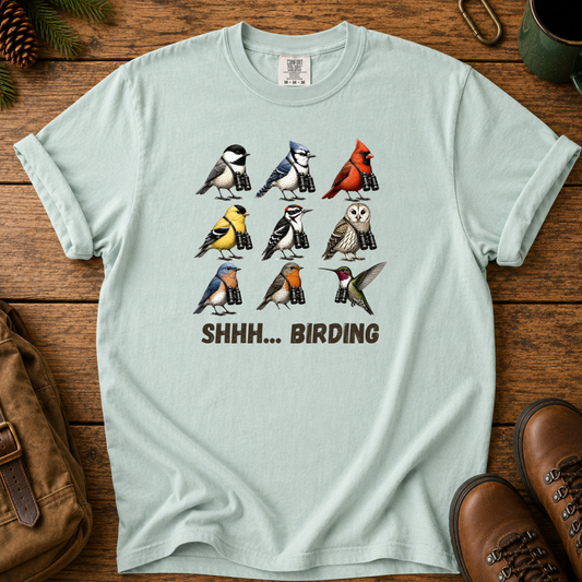 Birdwatching T-Shirt — "Shhh... Birding" Graphic Tee for Bird Lovers