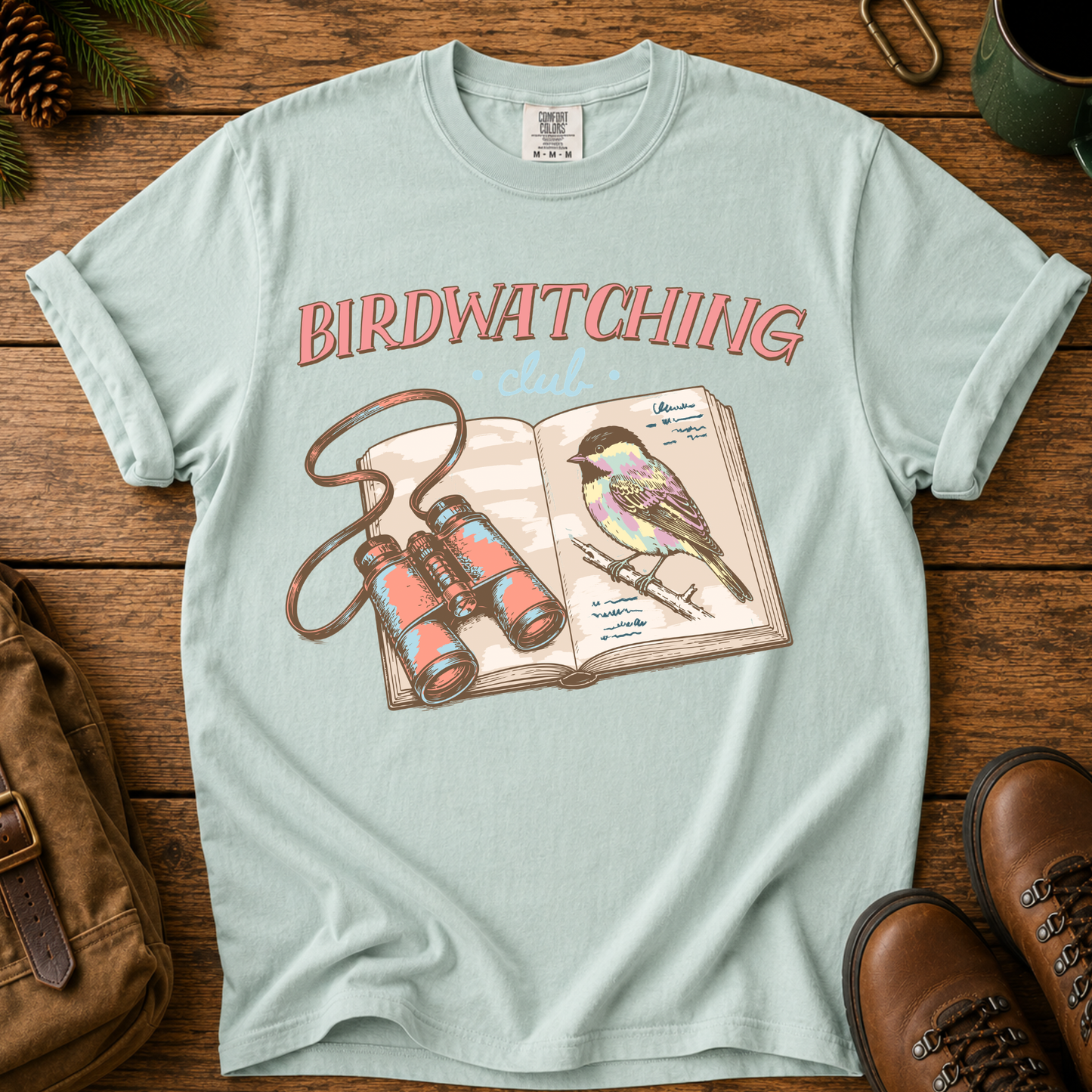 Birdwatching T-Shirt — Vintage Binoculars & Field Guide Tee