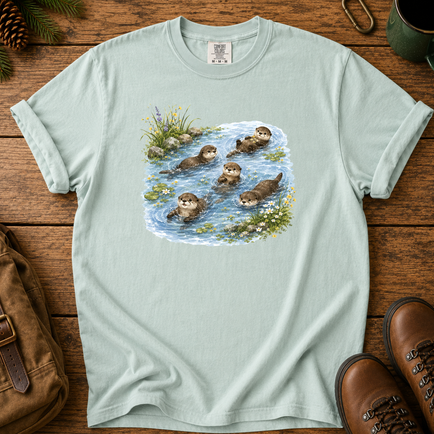 Otter Family Tee — Cute River Otters Illustration T-Shirt