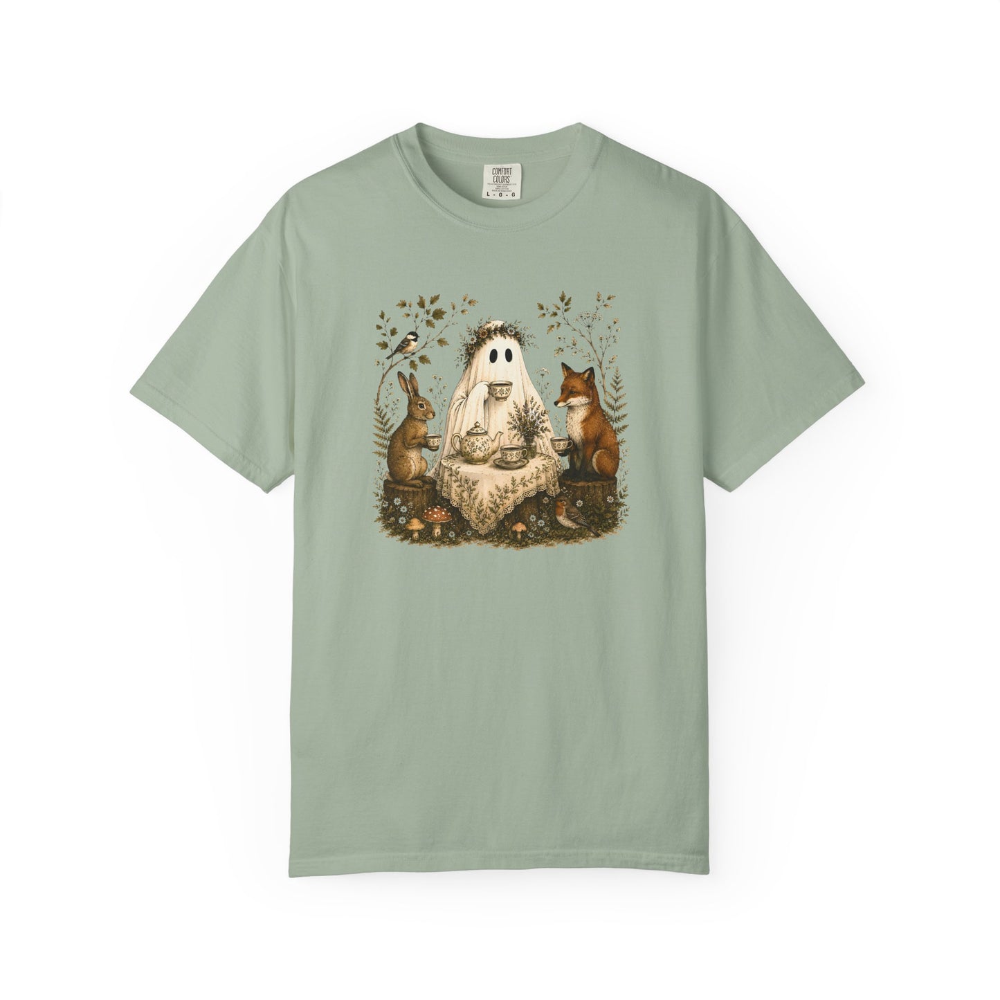 Ghost Gathering T‑Shirt — Woodland Ghost with Fox & Rabbit Illustration