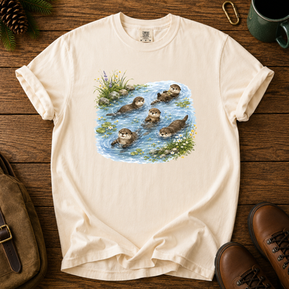 Otter Family Tee — Cute River Otters Illustration T-Shirt