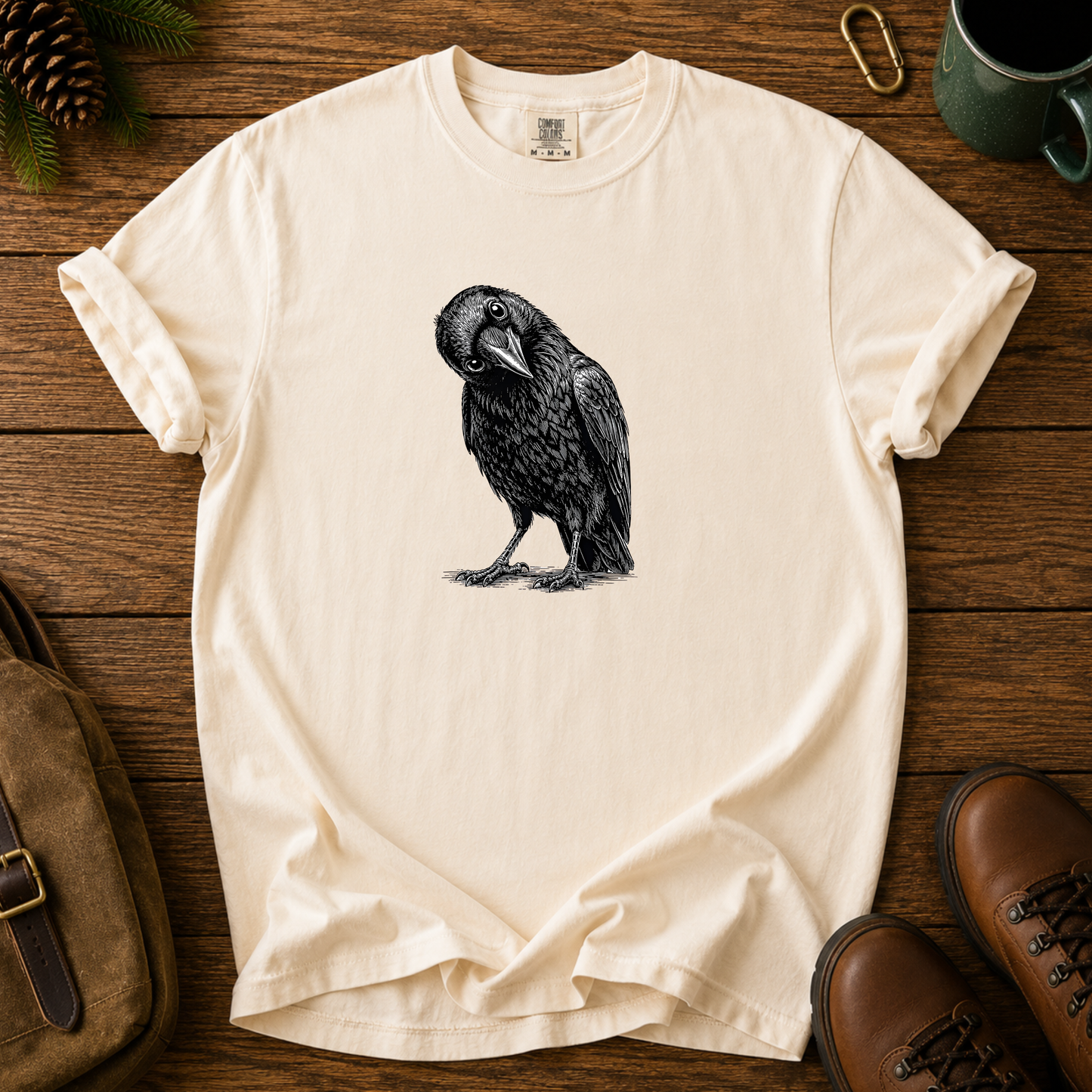 Raven T-Shirt — Minimal Black Crow Illustration Tee