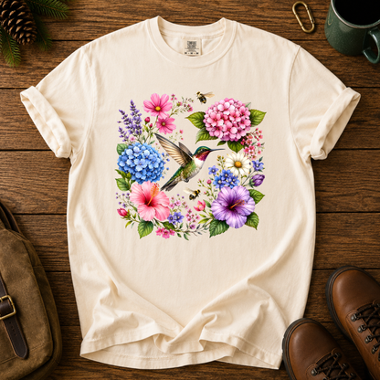 Hummingbird Floral Sweatshirt, Wildflower Bird Shirt, Spring Flower Tee