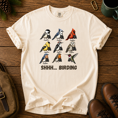 Birdwatching T-Shirt — "Shhh... Birding" Graphic Tee for Bird Lovers