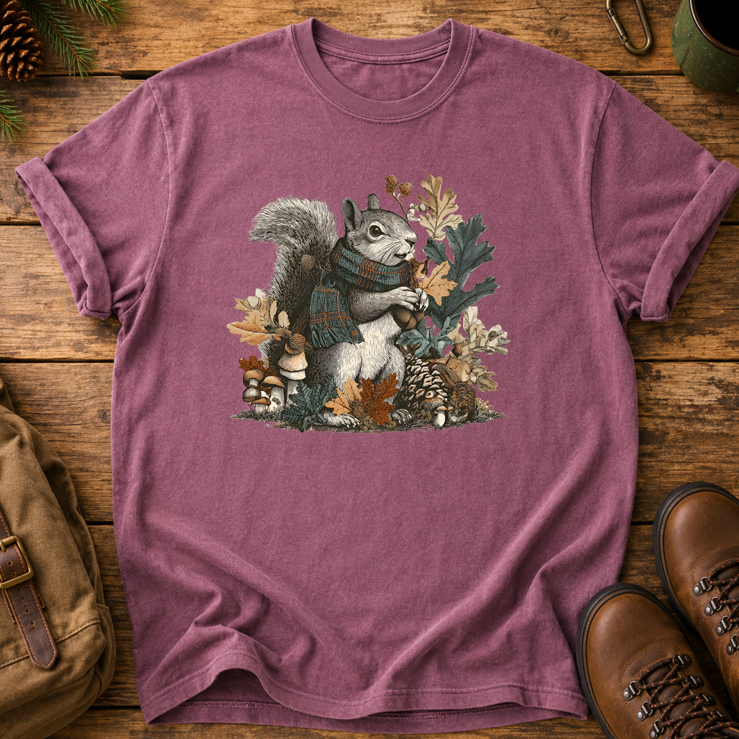 Squirrel Woodland Tee — Autumn Forest Nature Graphic T-Shirt