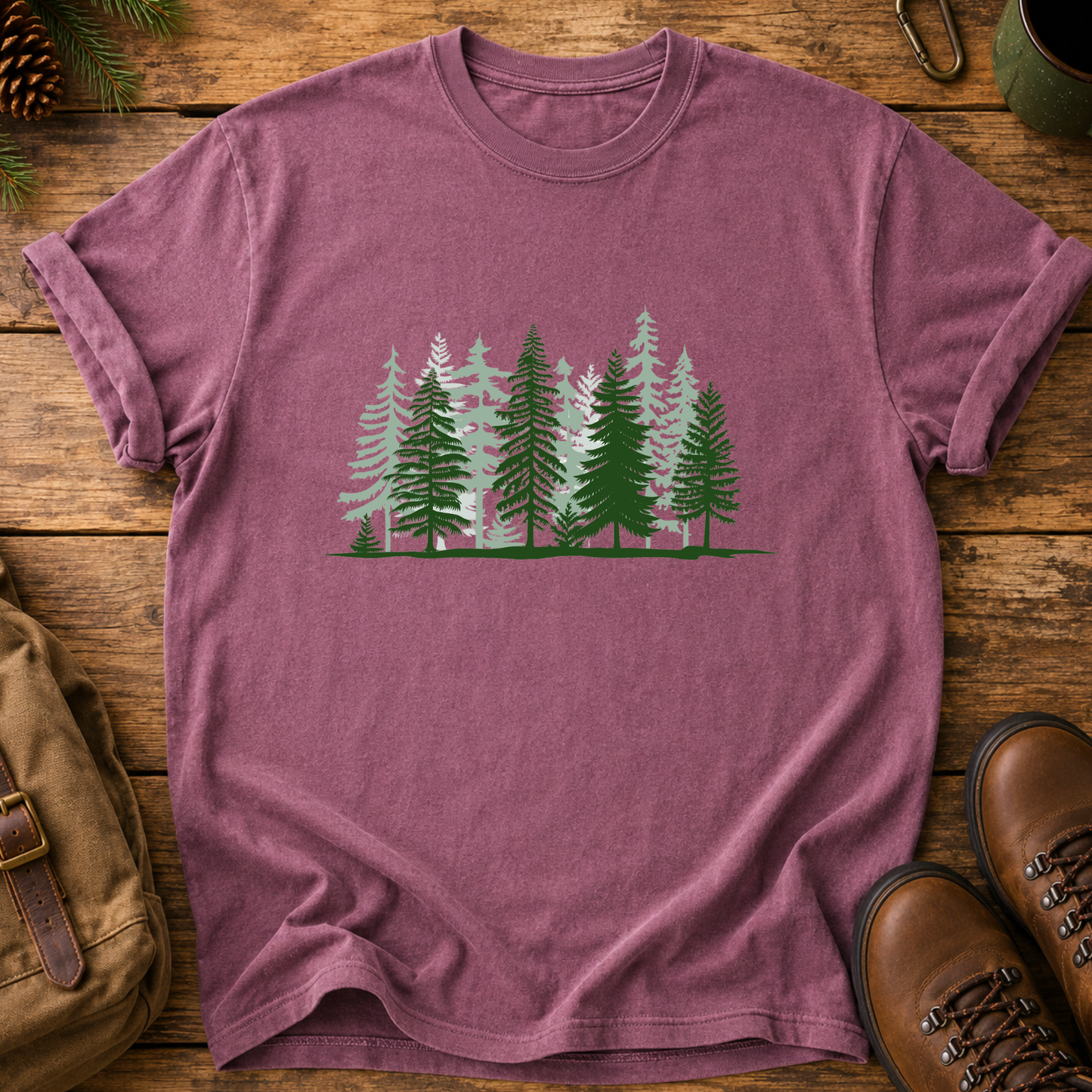 Forest Line T-Shirt — Minimal Pine Tree Tee