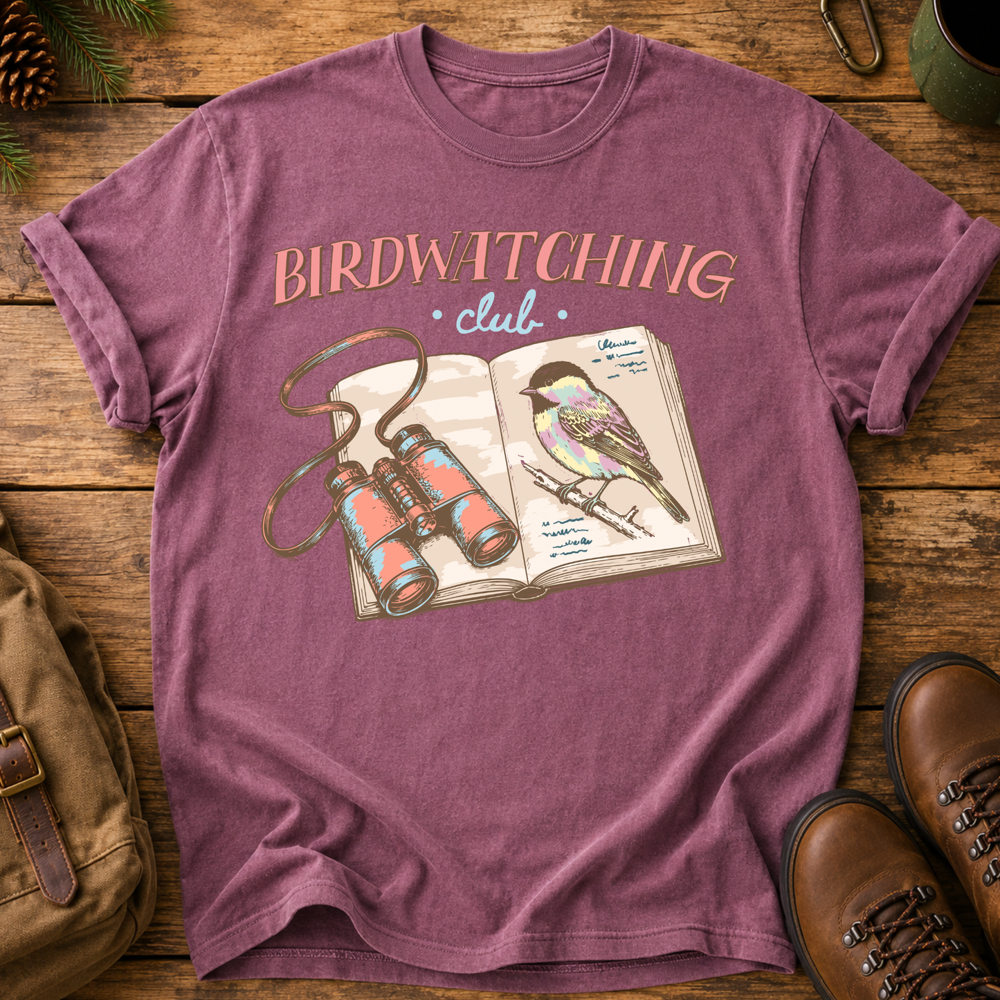 Birdwatching T-Shirt — Vintage Binoculars & Field Guide Tee
