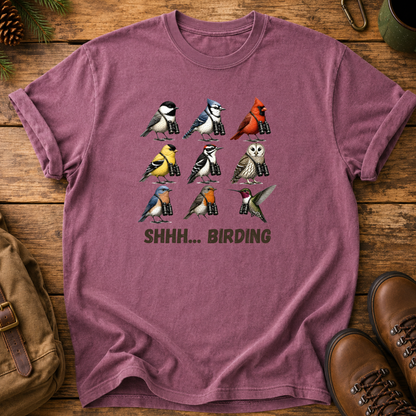 Birdwatching T-Shirt — "Shhh... Birding" Graphic Tee for Bird Lovers