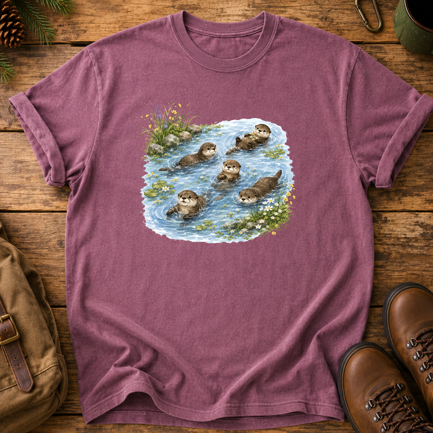 Otter Family Tee — Cute River Otters Illustration T-Shirt