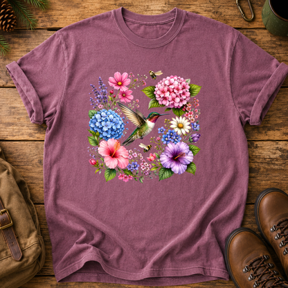 Hummingbird Floral Sweatshirt, Wildflower Bird Shirt, Spring Flower Tee