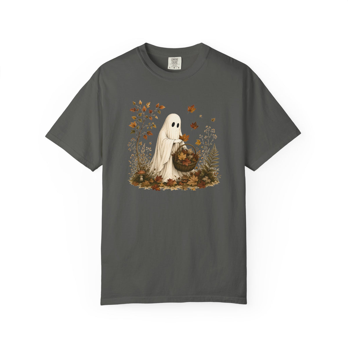 Autumn Ghost T-Shirt — Cute Fall Halloween Tee with Leaf & Pumpkin Design