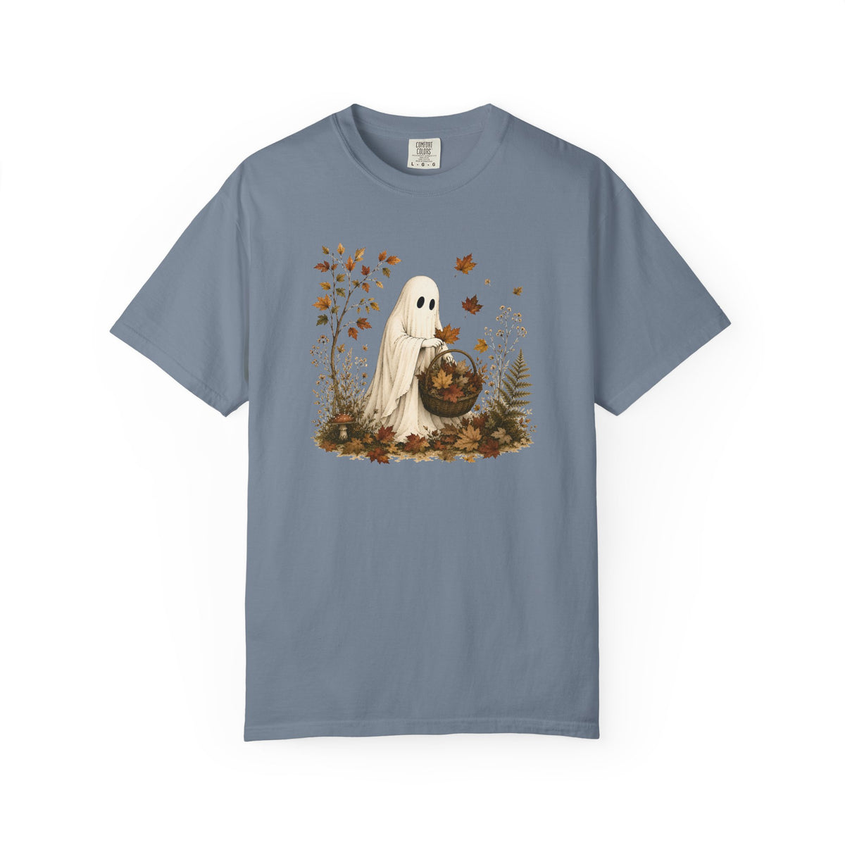 Autumn Ghost T-Shirt — Cute Fall Halloween Tee with Leaf & Pumpkin Design